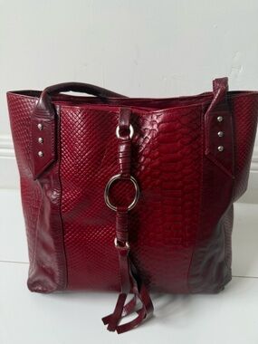 VIZZANO Burgundy embossed Snake Leather Tote Bag - Women's Fashion Handbag